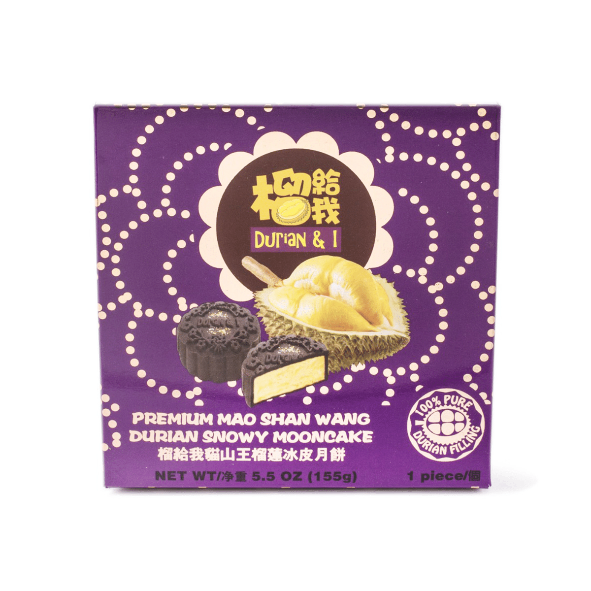 Bánh Trung Thu Sầu Riêng Mao Shan Wang Thượng Hạng Durian & I 1cái 155 g