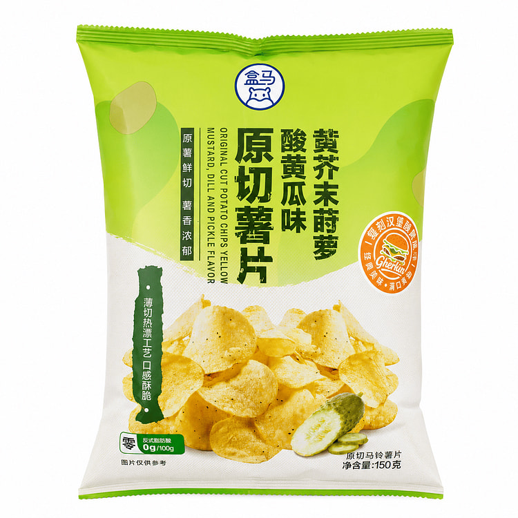 盒马 原切薯片黄芥末莳萝酸黄瓜味 150 克