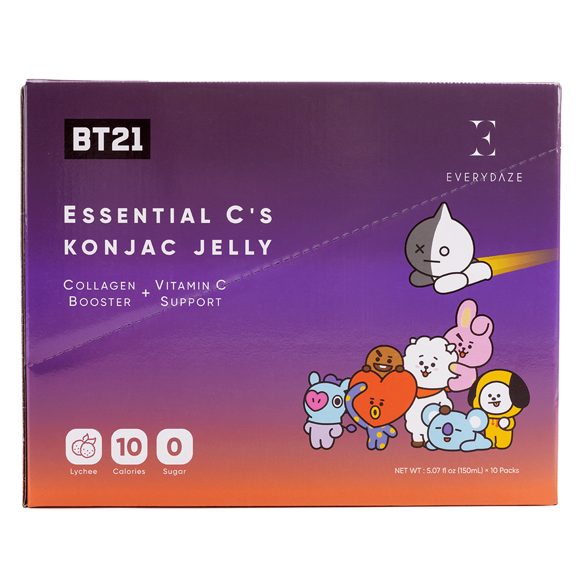 Everydaze with BT21: Essential C's Collagen + Vitamin C Konjac Jelly, Lychee Flavor 150 ml*10 pack