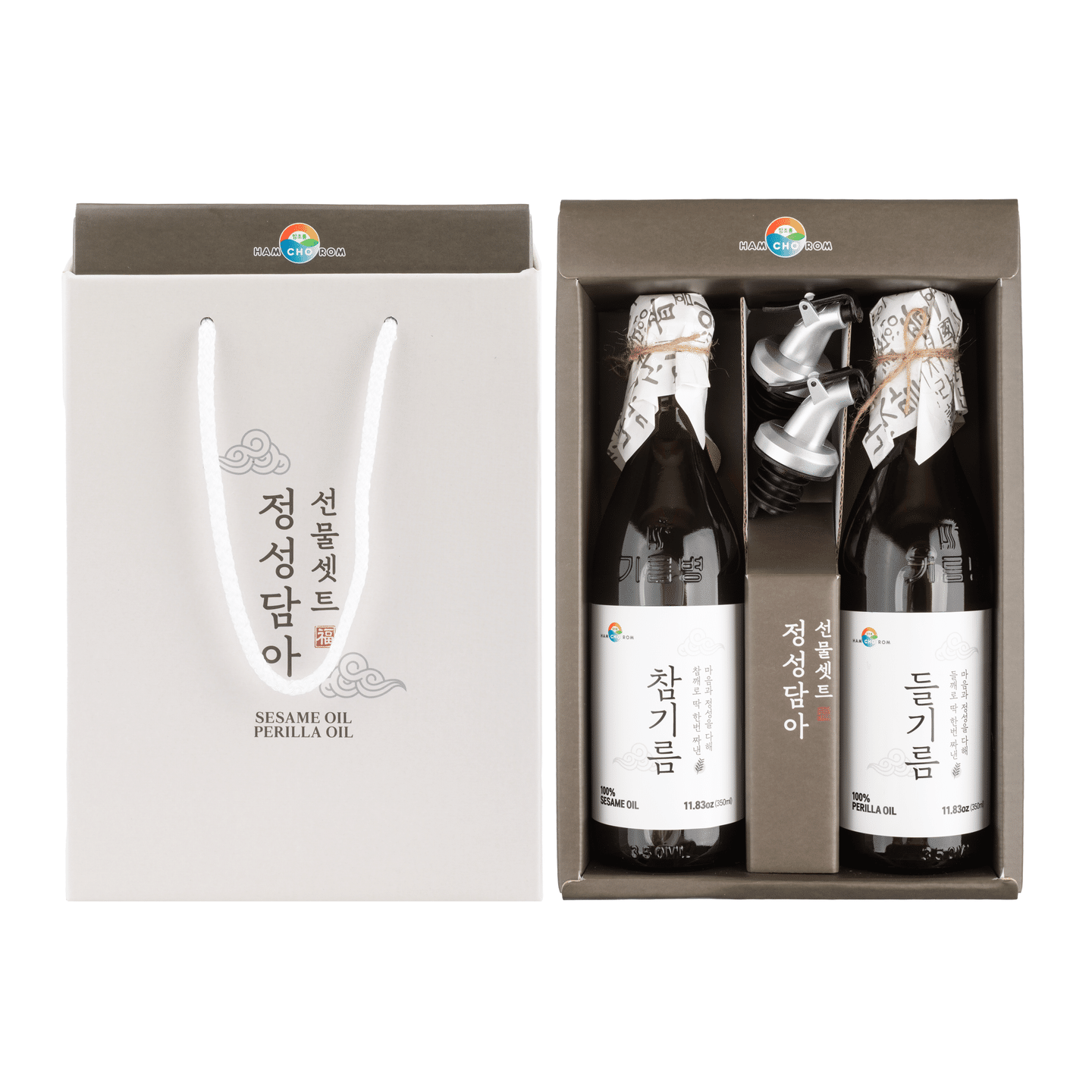HCR Sesame & Perilla Oil Gift Set with Dispenser – Premium Korean Gift 350 ml*2 bottles