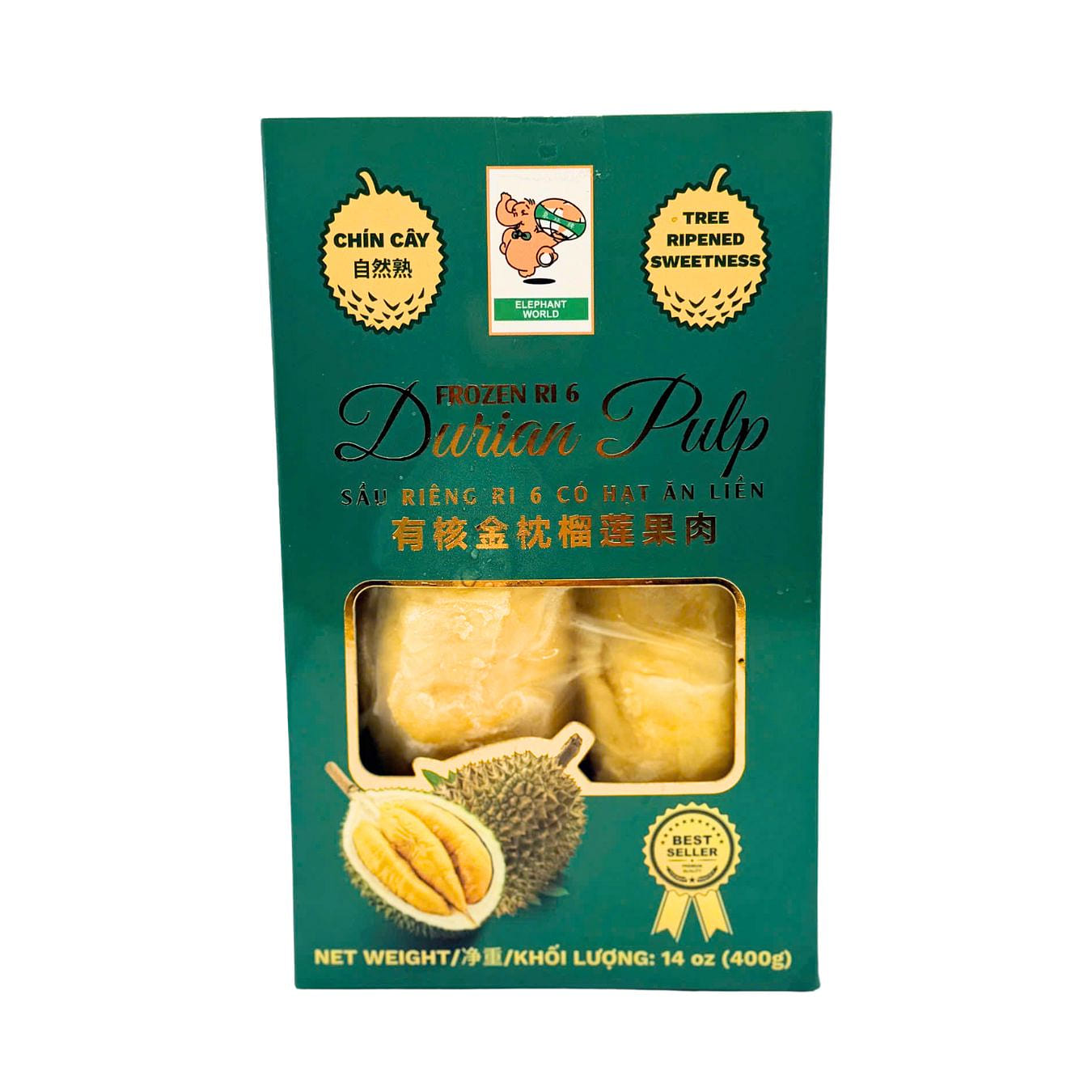 Elephant World Tree Ripened Sweetness Premium Ri6 Durian (Pulp), Frozen 14 온스