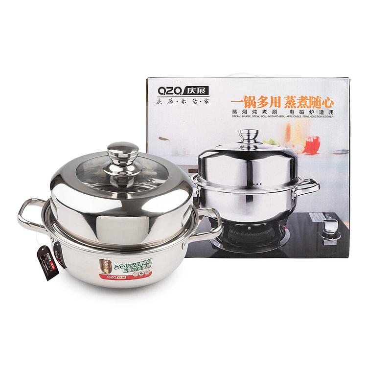 庆展 五合一多功能不锈钢汤锅火锅蒸锅28cm 电磁炉适用 1 份