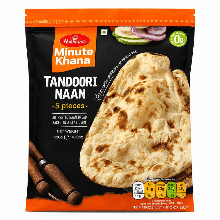 Haldiram Tandoori Naan 5pcs, Frozen 400 g 400 g