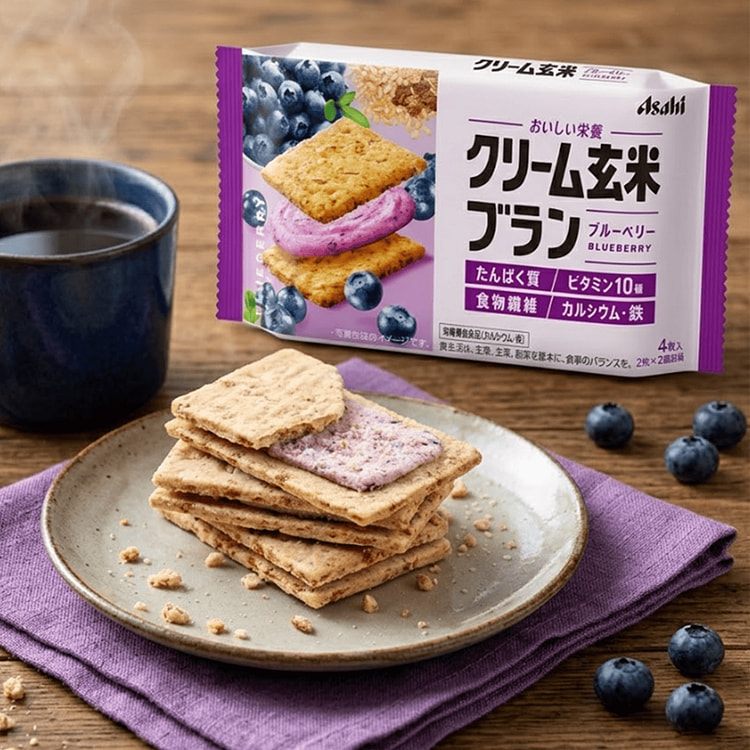 Asahi 朝日玄米夹心低卡饼干 蓝莓芝士味 72 克 (min 2)
