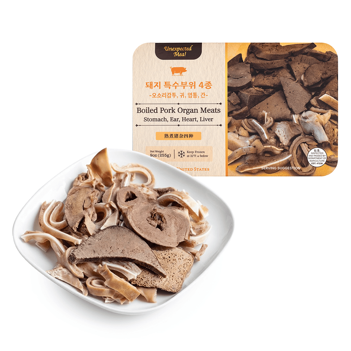 Boiled Pork Organ Meats: Stomach, Ear, Heart, Liver, Frozen 255 g