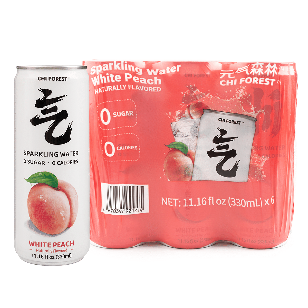Água com Gás Genki Forest, Sabor Pêssego Branco 330 ml*6 latas