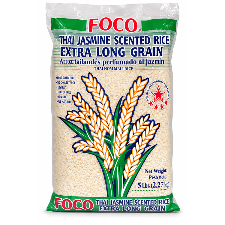 Arroz Tailandés con Aroma a Jazmín, Grano Extralargo Foco 5 libra(s)