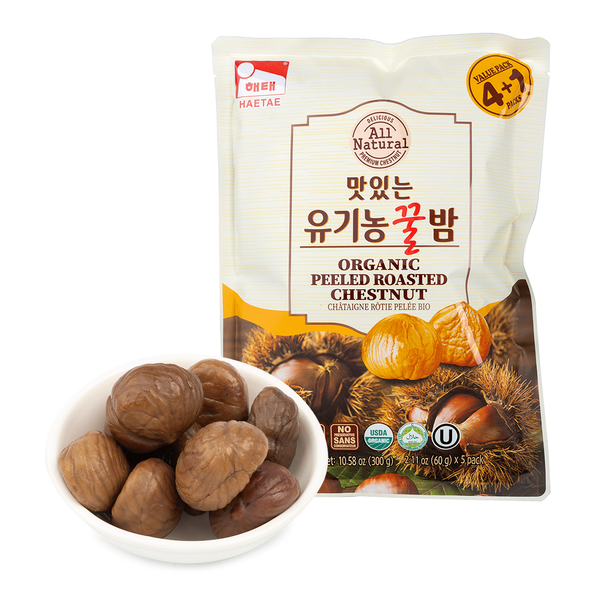 Haitai Organic Peeled Roasted Chestnut 60 g*5 each