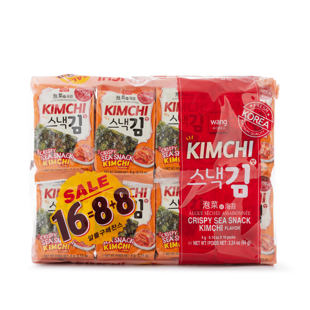 WANG Kimchi Flavor Seasoned Seaweed 16pks 0.14 oz