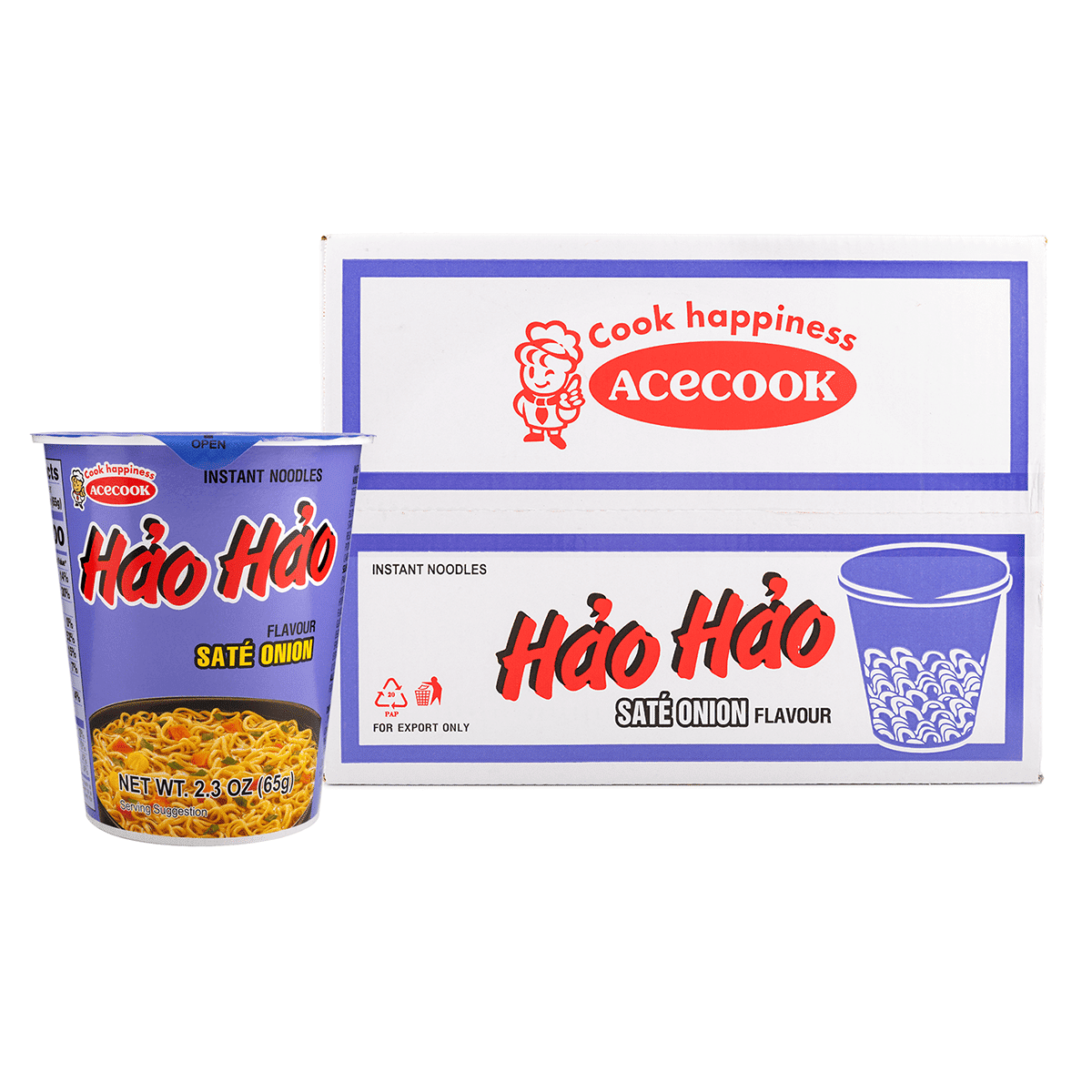 Acecook Hao Hao Sate Onion Cup Instant Noodle (12 cups) 2.3 oz*12 pack