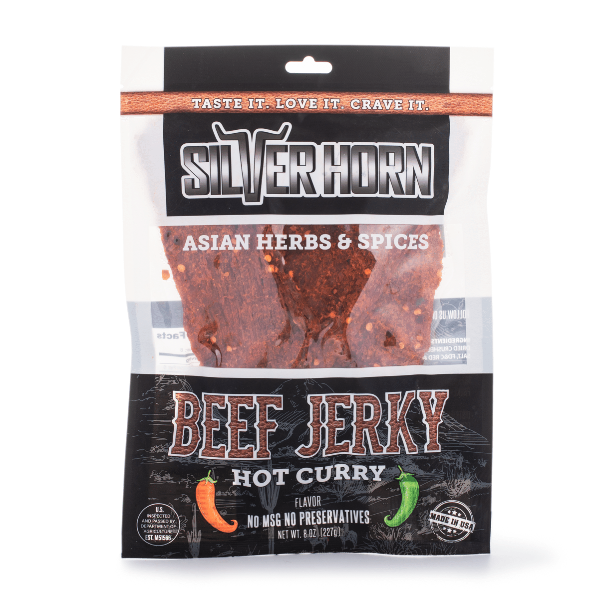 Silver Horn Beef Jerky, Hot Curry Flavor 8 oz*20 pack