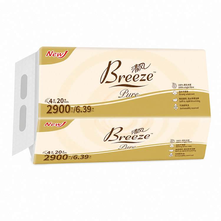 清风 Breeze Pure 4层加厚卷筒卫生纸 - 20卷家庭装 (2900克/6.39磅) 20 个