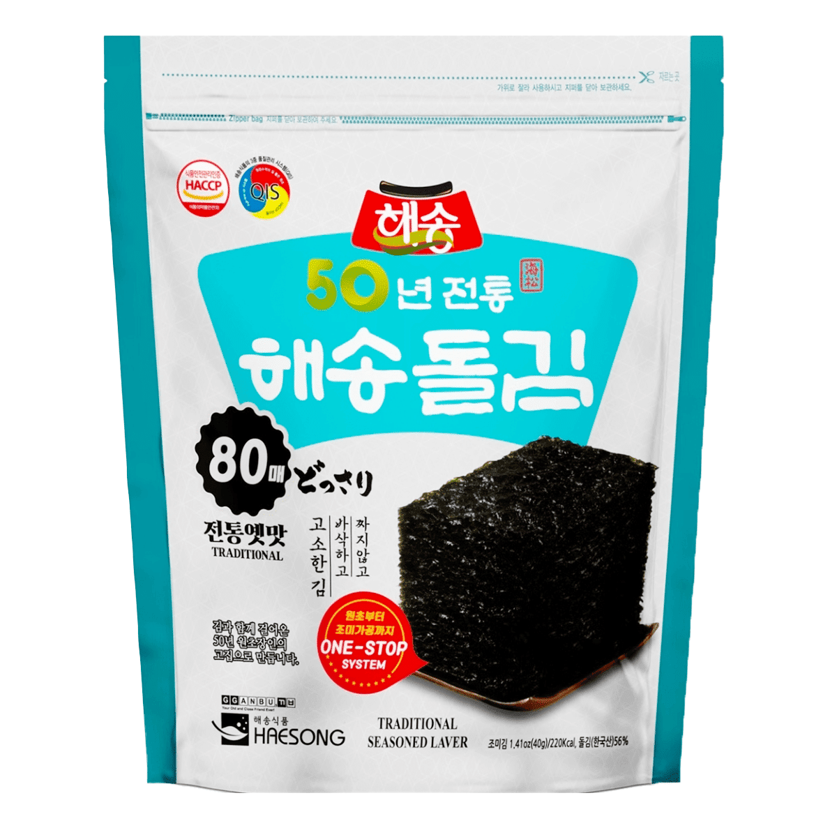 HAESONG Dolgim สาหร่ายปรุงรส (80 ชิ้น) 40 กรัม