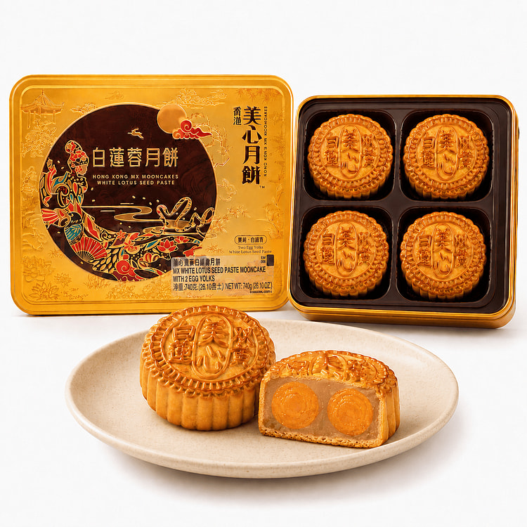 Hong Kong MX White Lotus Seed Paste Mooncake with 2 Egg Yolks 4pcs 740 g