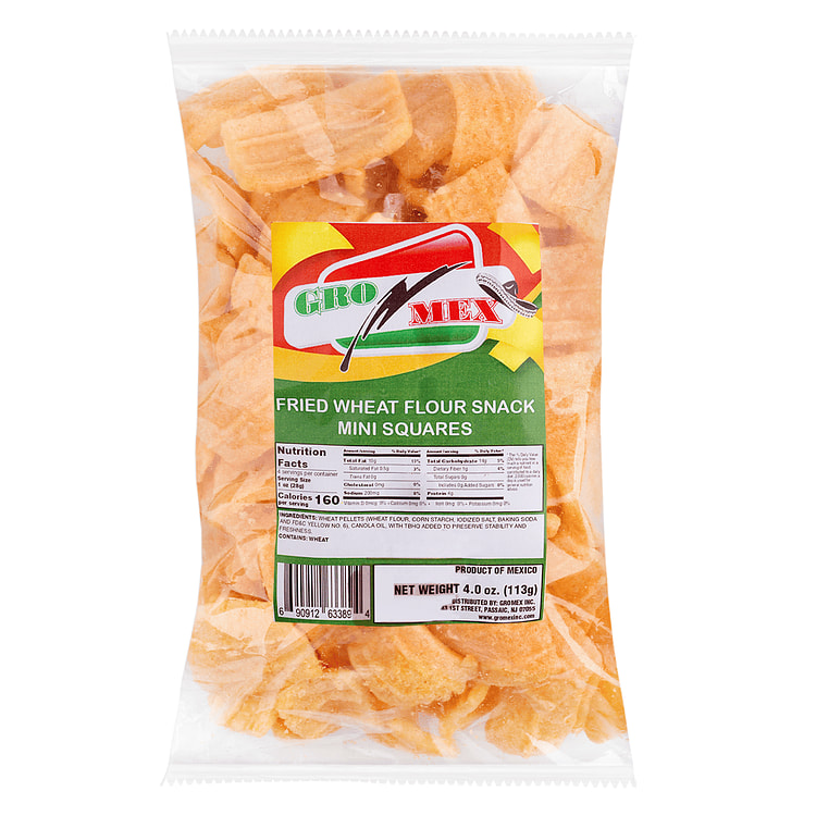 GroMex Fried Wheat Flour Snack Mini Squares 4 oz