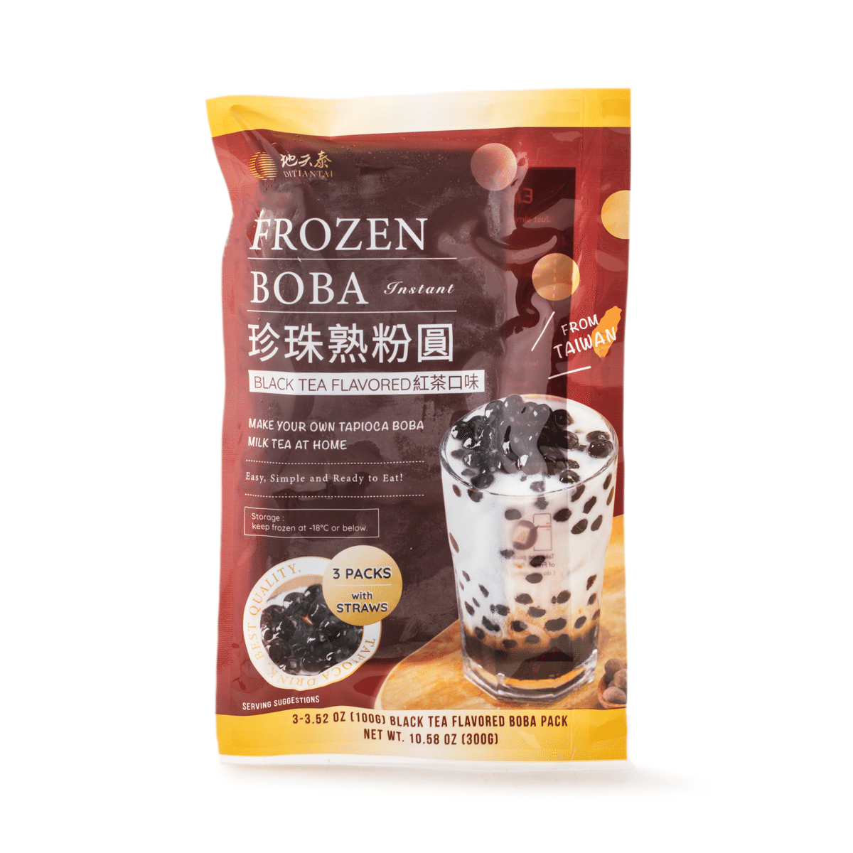 Ditiantai Frozen Boba, Black Tea Flavor, 3pk(w/ Straws) 300 g