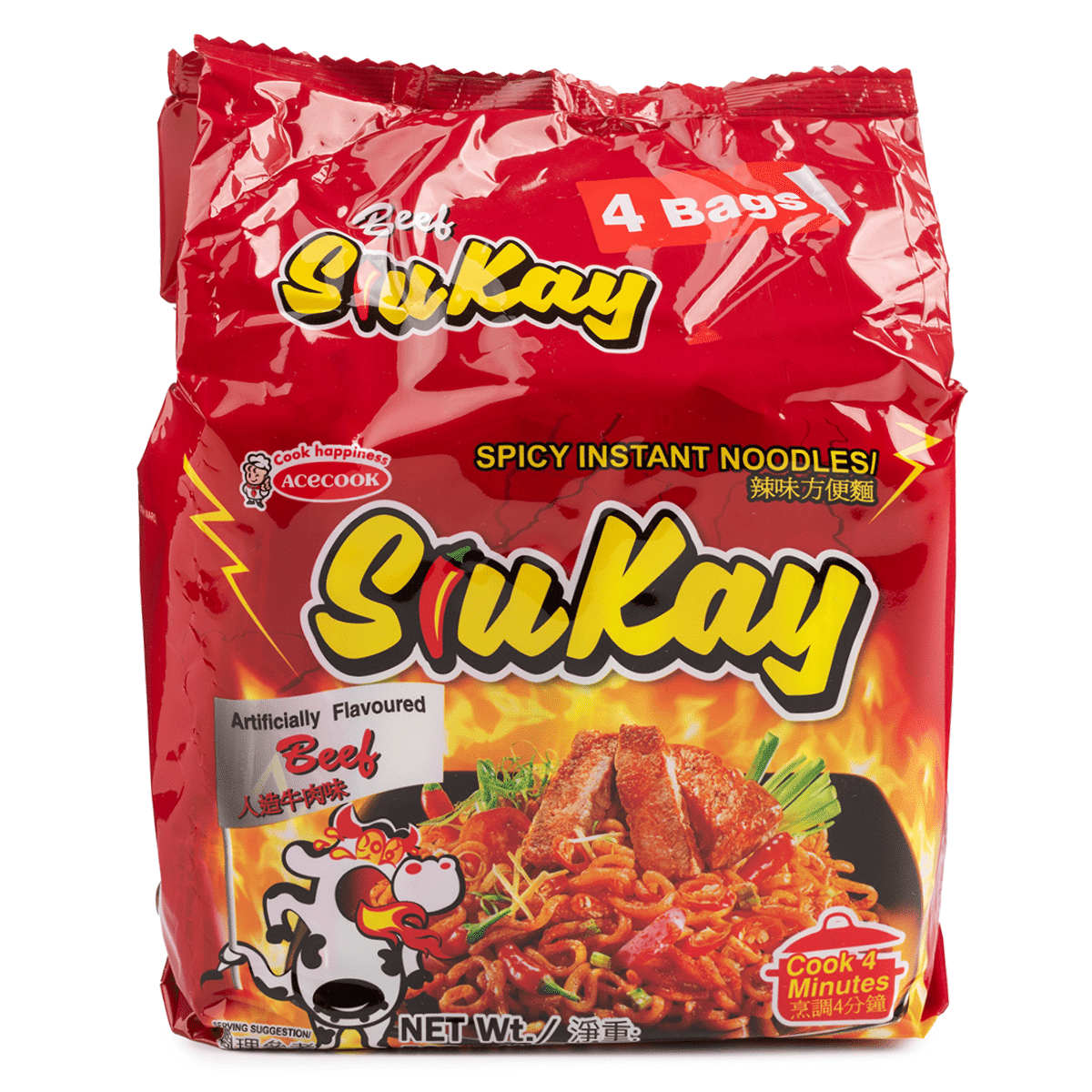 Acecook SiuKay Instant Spicy Noodles Beef Flavor - Pack of 4 508 g