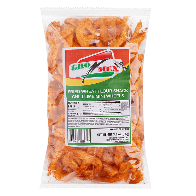 GroMex Fried Wheat Flour Snack Chili Lime Mini Wheels 3 oz