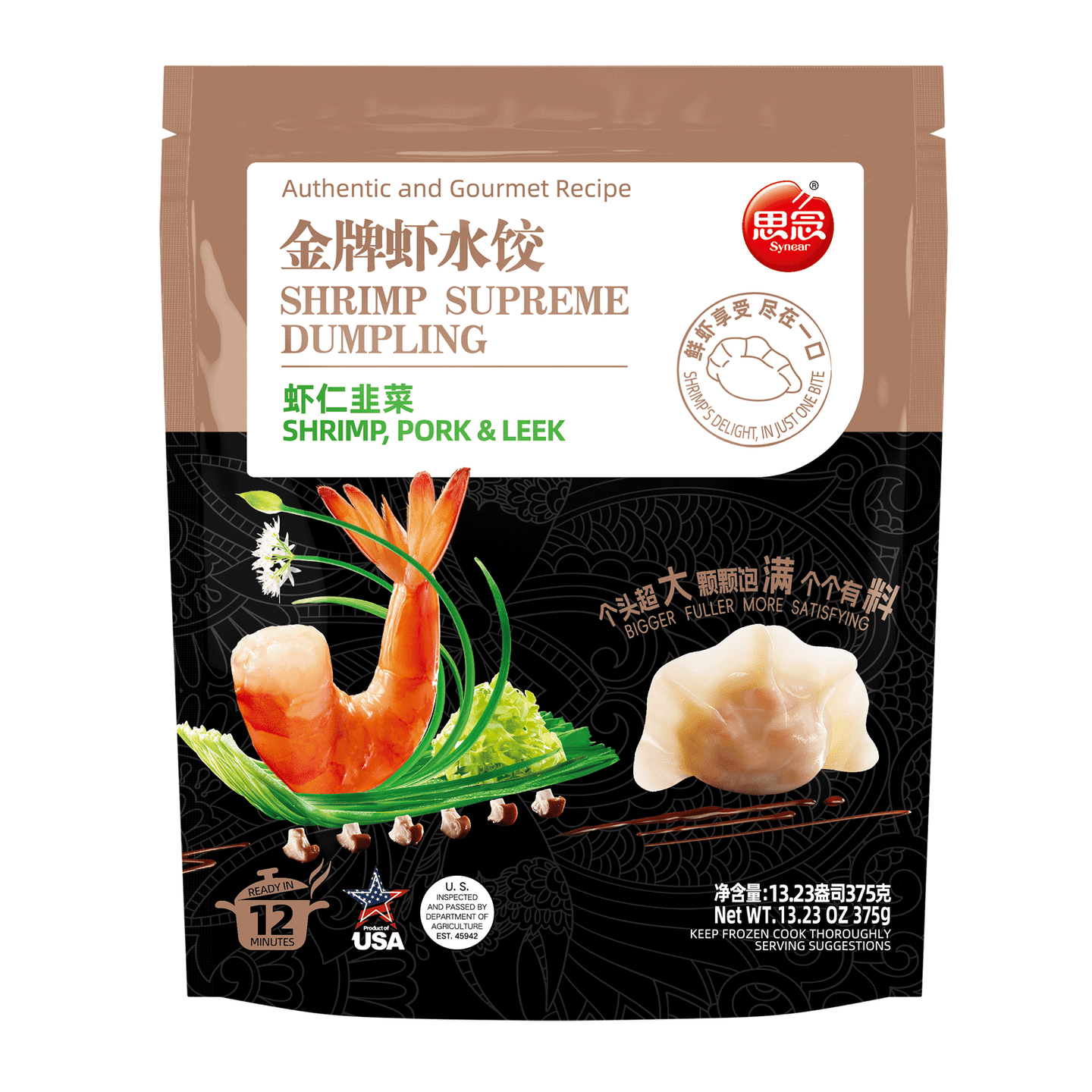 Synear 새우 돼지고기 부추 만두 냉동 375 그램