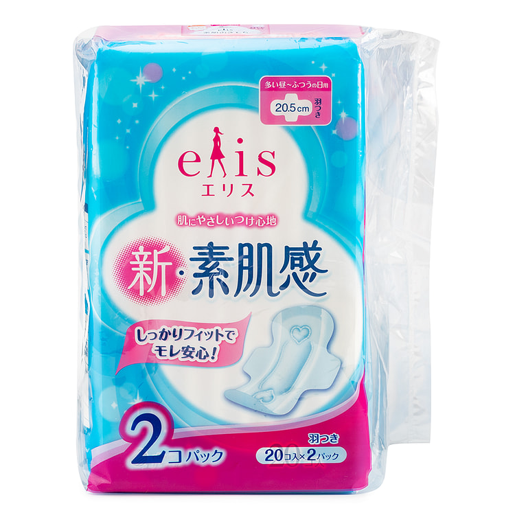 大王制纸-Elis新·素肌感裸肤触感普通量~量多日用护翼卫生巾 20.5cm x 20片2包 1 份