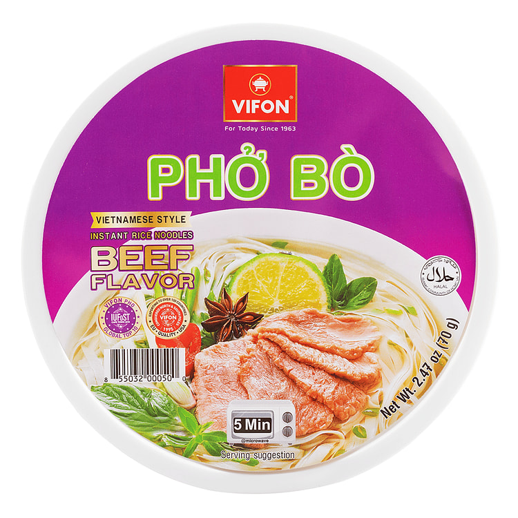 Vifon Pho Bo Vietnamese Instant Noodles, Beef Flavor 2.4 oz (min 3)