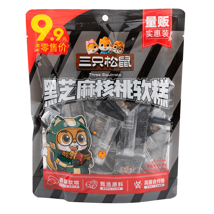 Three Squirrels Black Sesame &amp; Walnut Snack Bar 200 g