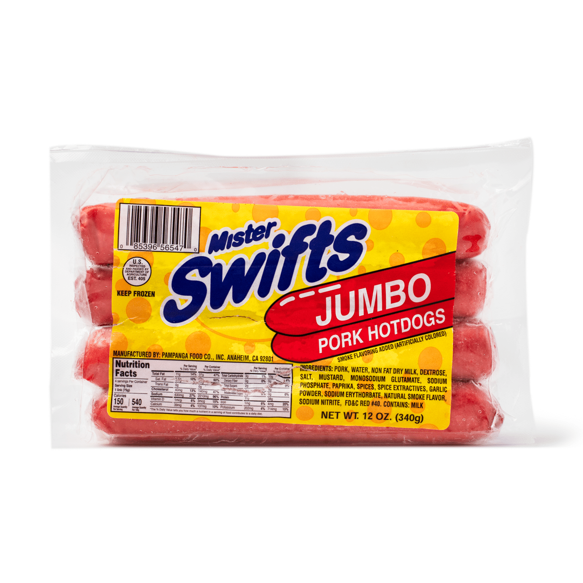 Mister Swifts Jumbo Pork Hotdogs, Frozen 12 oz