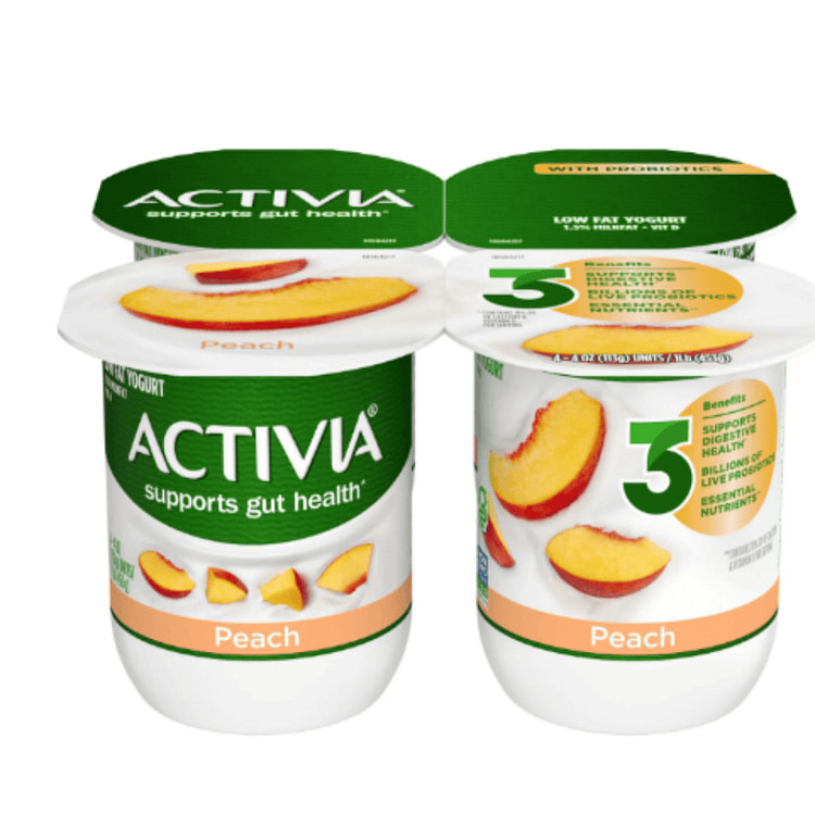Activia Peach Probiotic Yogurt, Lowfat Yogurt Cups, 4 oz, 4 Count 16 oz