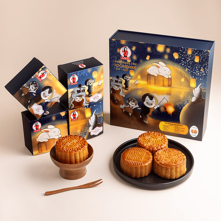 Ao Ba Ba Moon Cake 2 Yolks - Mixed Nuts, Durian Green Bean, Lotus Seed and 