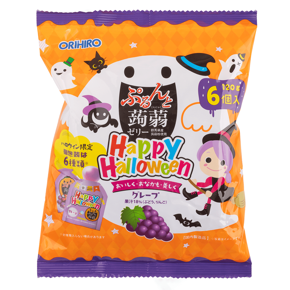 Orihiro Halloween Purun Konjac Jelly Pouch Grape (20g x 6 pieces) 120 グラム