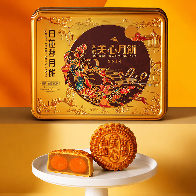 Hong Kong MX White Lotus Seed Paste Mooncake with 2 Egg Yolks 4pcs 740 g