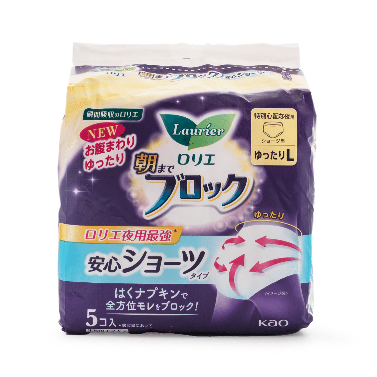 Kao Laurier Super Absorption Sanitary Pad Shorts comfortable size L 5pcs 1 box*12 pack