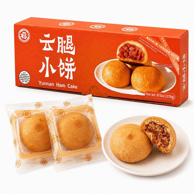 五福 云腿小饼 月饼 原味【欧洲火腿现做,真实肉粒品质保证】 6枚 270 克