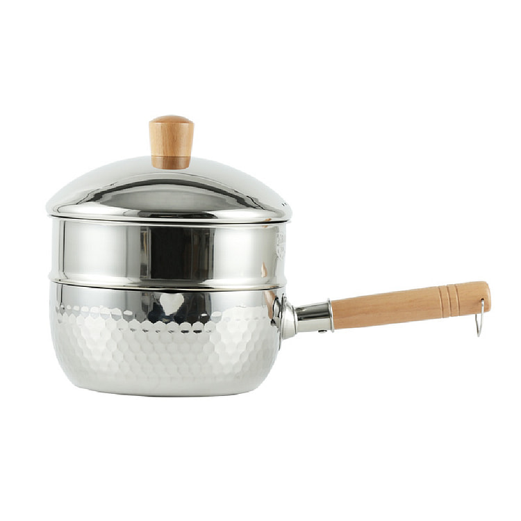 日本Yukinoake 日式锤纹不锈钢蒸煮双层一人食雪平锅小奶锅 燃气电磁炉通用18cm  1 个