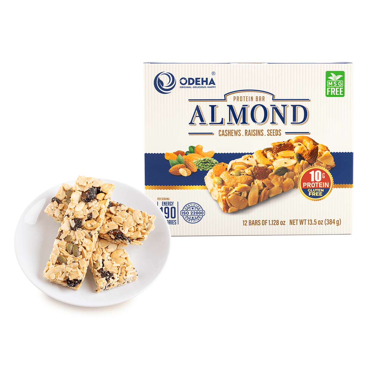 Odeha Barra de Proteína de Amêndoa - Caju, Uvas-passas, Sementes - 12 Barras 384 g
