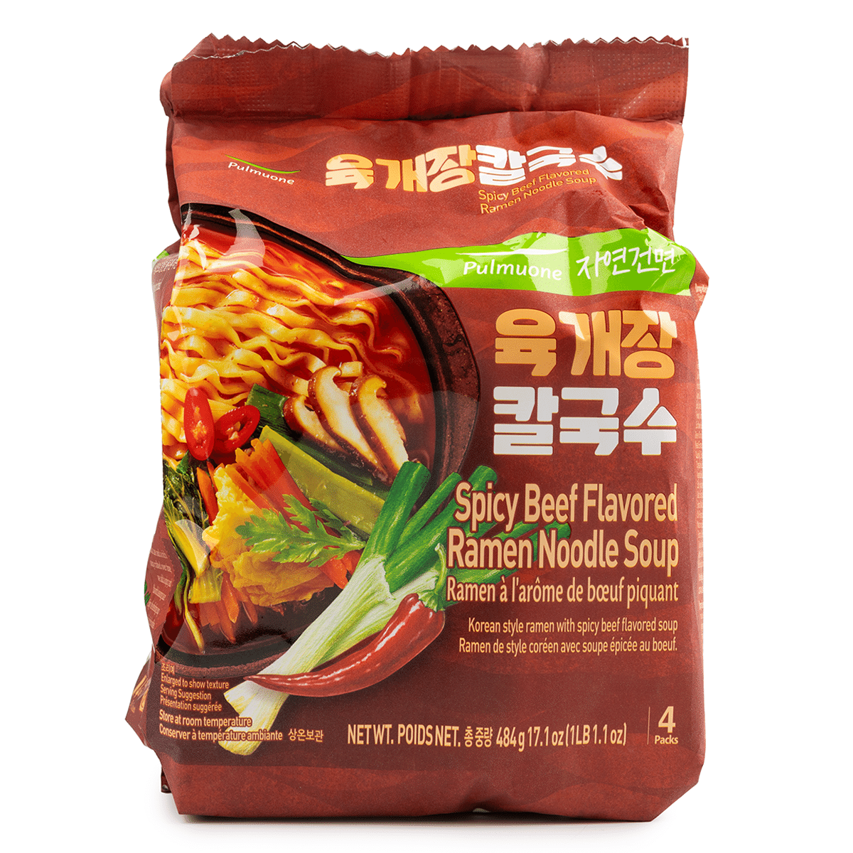 Pulmuone Spicy Beef Flavored Ramen Noodle Soup 121 g*4 each