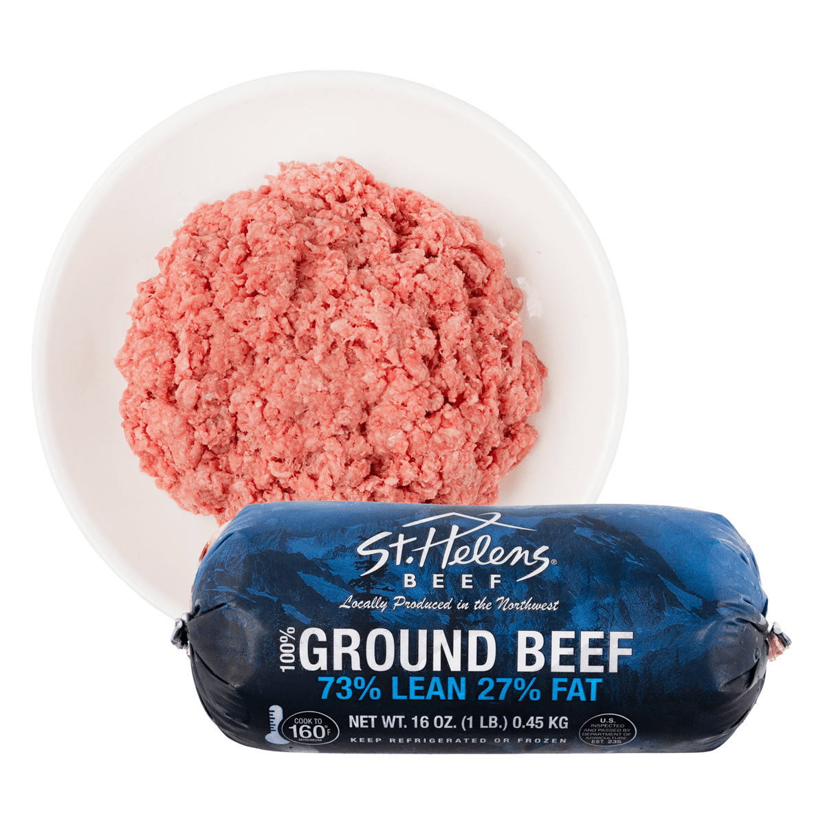 Carne moída, 73% magra / 27% gordura (congelada) 1 lb