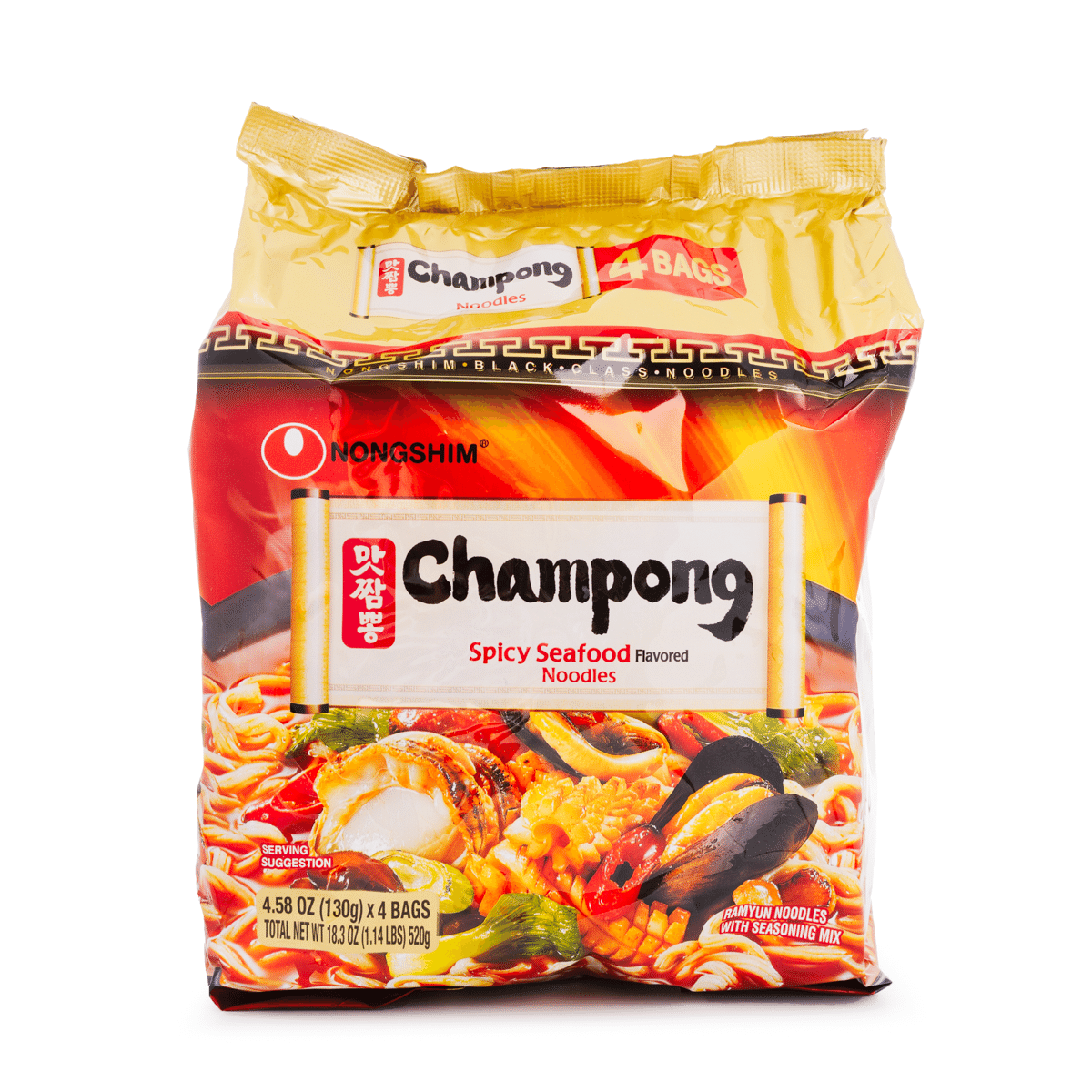 Nongshim Champong Noodle Soup Spicy Seafood Flavor 4 packs 520 g*8 pack