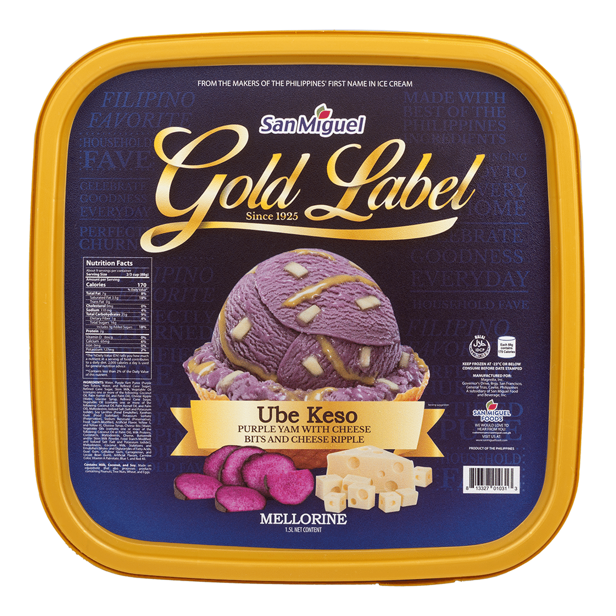 San Miguel Gold Label Ube Keso Ice Cream, Frozen 50 oz