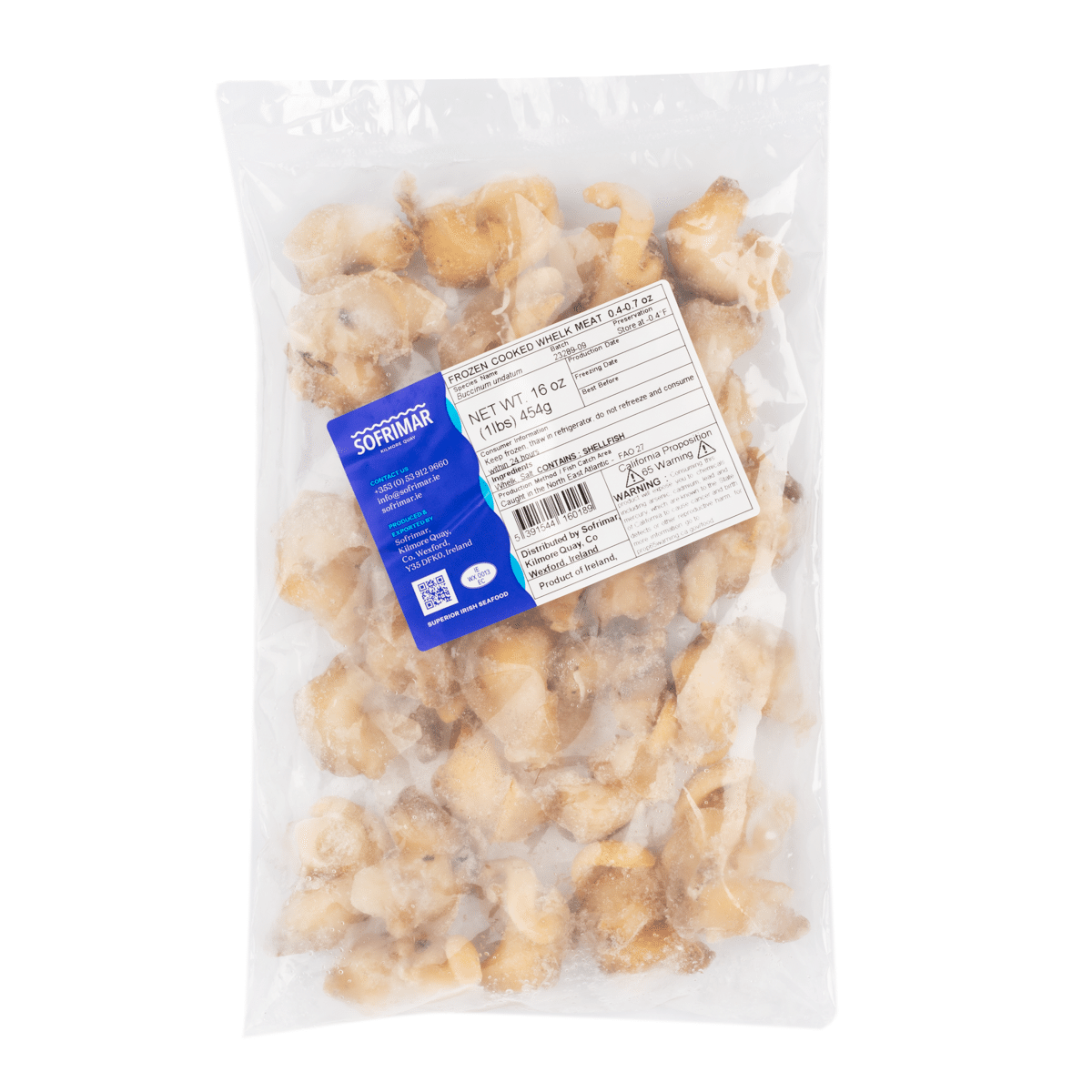 Sofrimar Carne de Caramujo Cozida IQF Congelada da Irlanda 1 lb