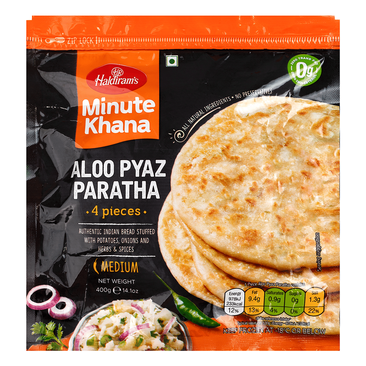 Haldiram's 薄焼きパン. 冷凍 (4枚入) 400 グラム