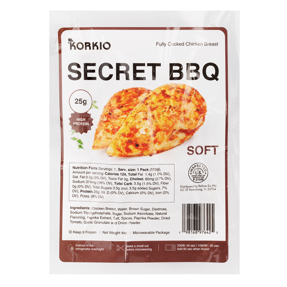 Korkio Fully Cooked Chicken Breast Secret BBQ, Frozen 4 oz
