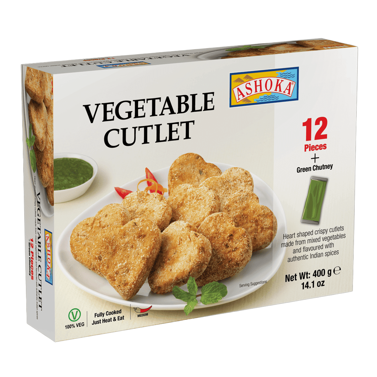 Ashoka, Vegetable Cutlet with Green Chutney 12 Piece 400 g