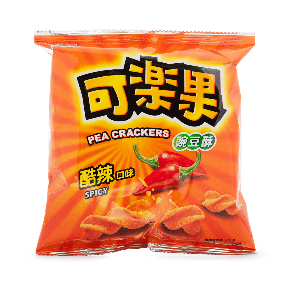 Ke Le Guo Pea Crackers, Spicy Flavor 48 g*12 pack