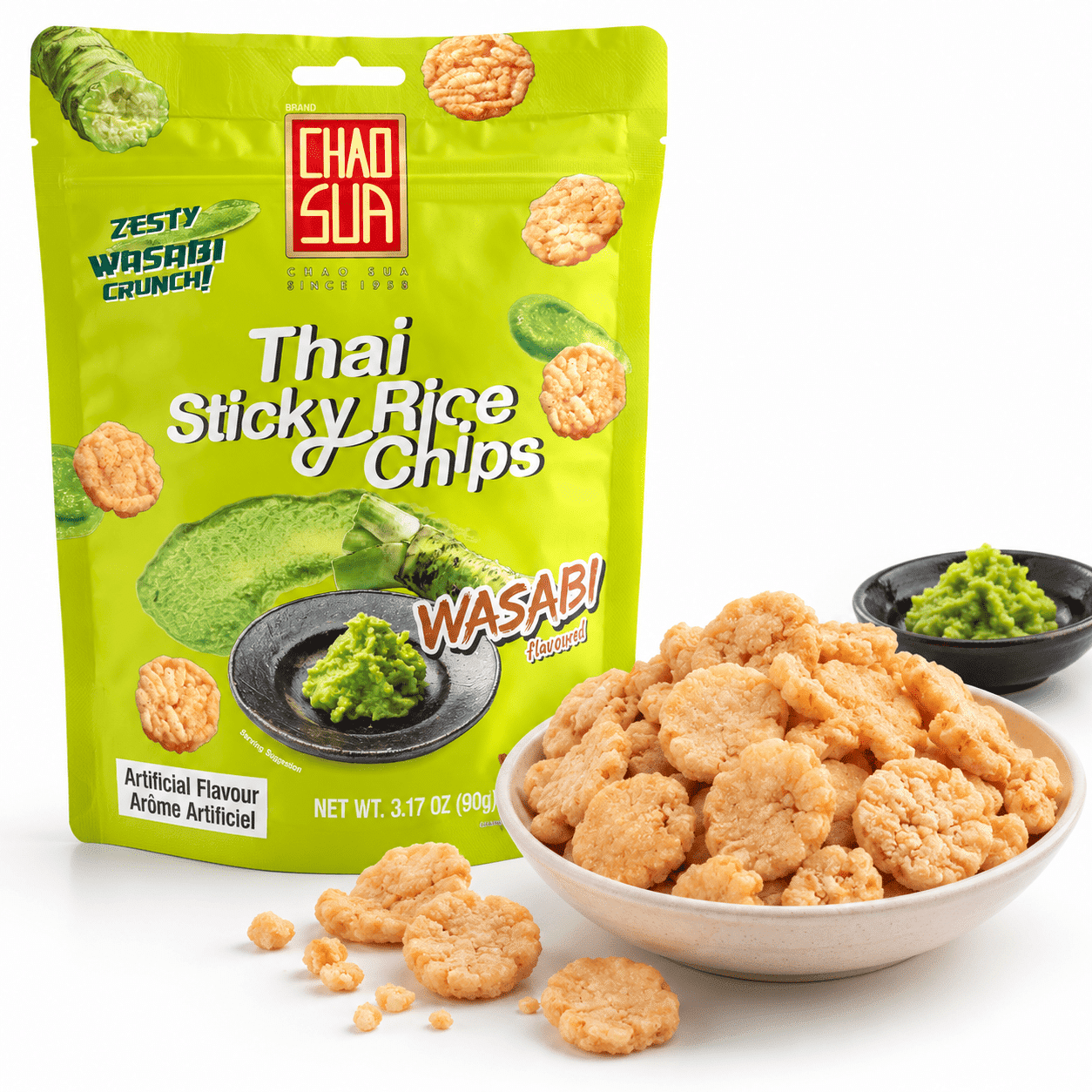 Chao Sua Thai Sticky Rice Chips – Wasabi 12/3.17oz 3.17 oz