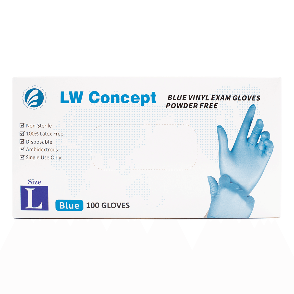 LW Concept 蓝色橡胶手套 (L码 100个) 1 盒