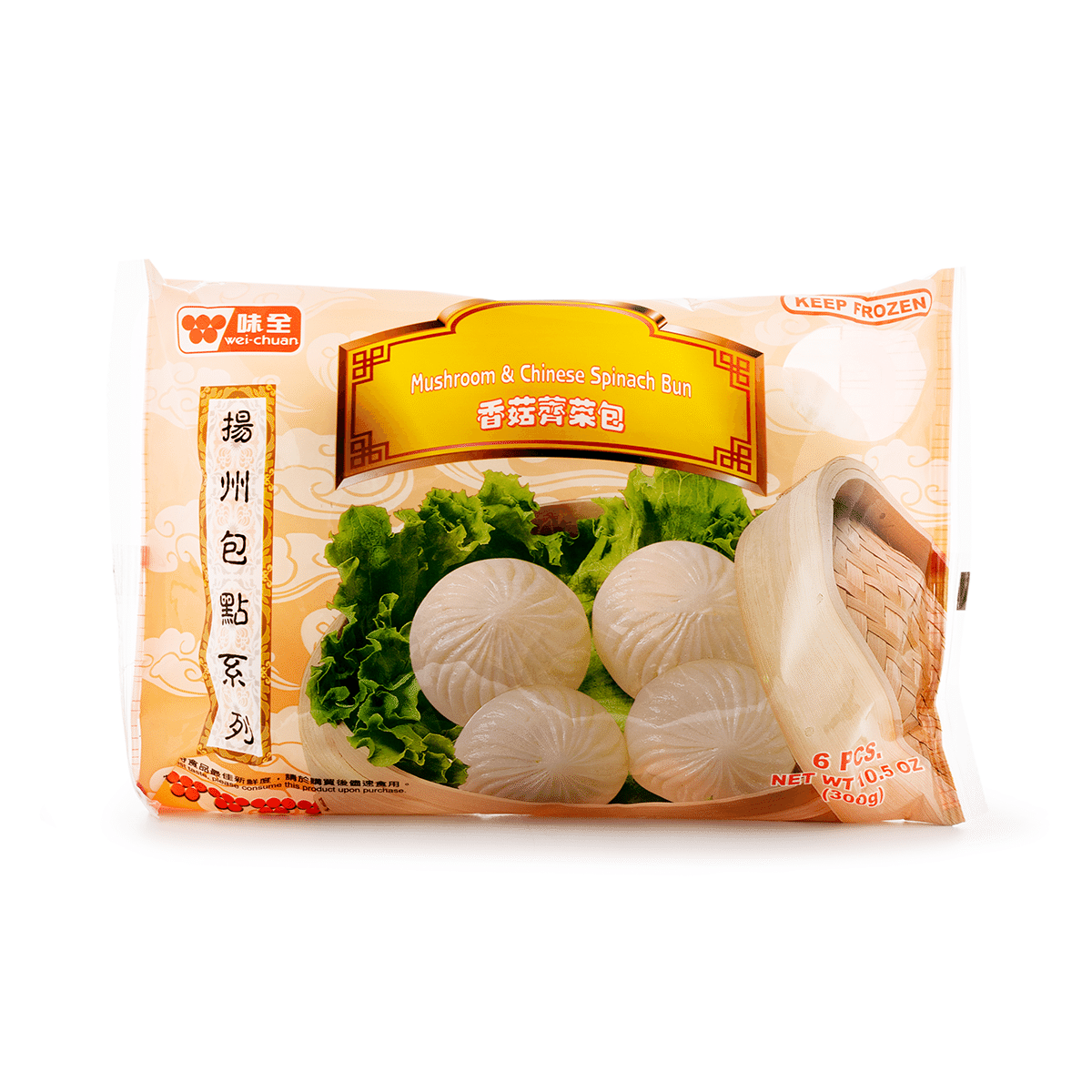 Wei Chuan Steamed Mushroom and Chinese Spinach Bun 6pcs, Frozen 300 g