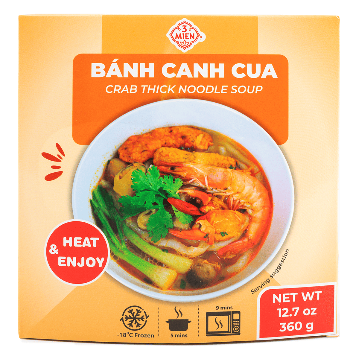 3 Mien Crab Thick Noodle Soup, Frozen 360 g