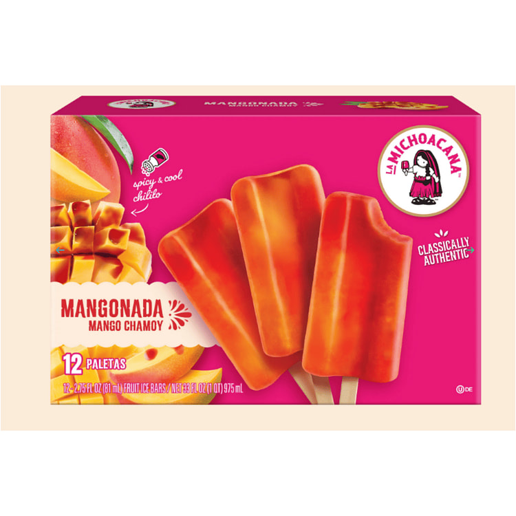 La Michoacana Mango Chamoy Friut Ice Bars, Frozen 12 pack