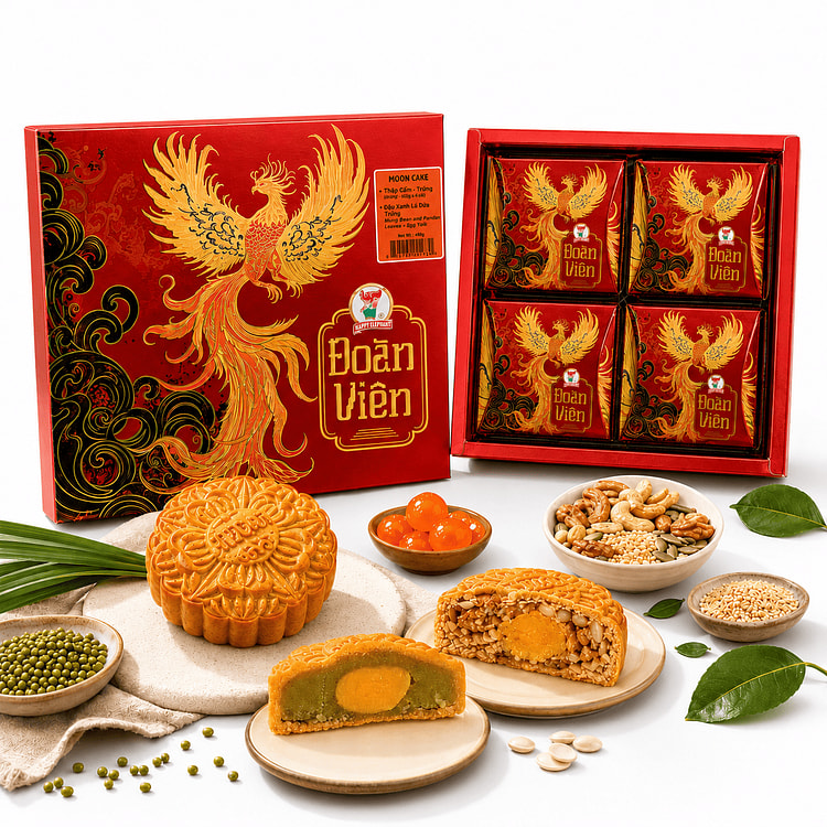 Happy Elephant Premium Moon Cake Mung Bean Pandan Leaves (Yolk) 2pcs & Mixe